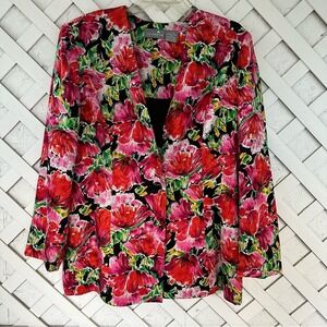 Vintage Liz Claiborne 100% Silk Floral Print Single Button Satin Lined Blazer 16